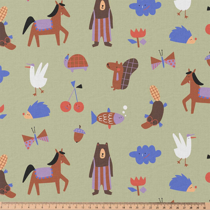 Printed Cotton LEON Green / Blue